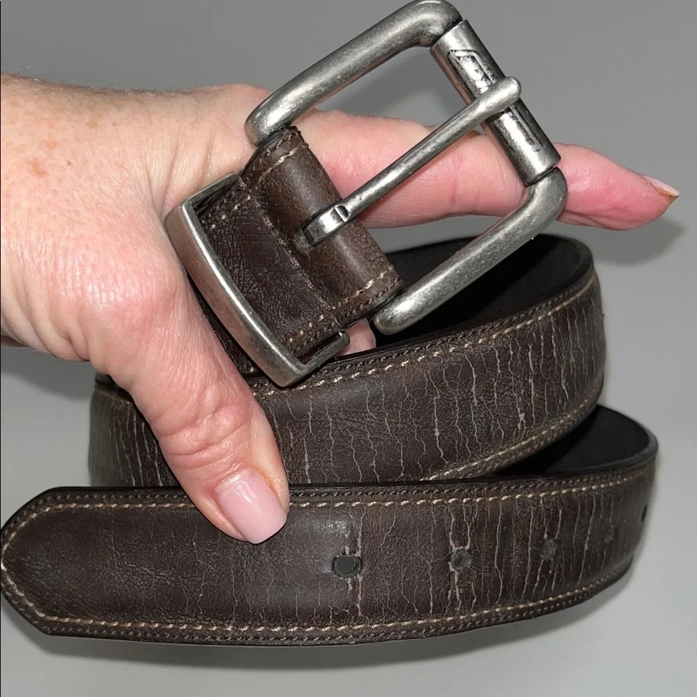 Dickies Dark Brown Leather Lined Belt w/Silver Buckle size 36”